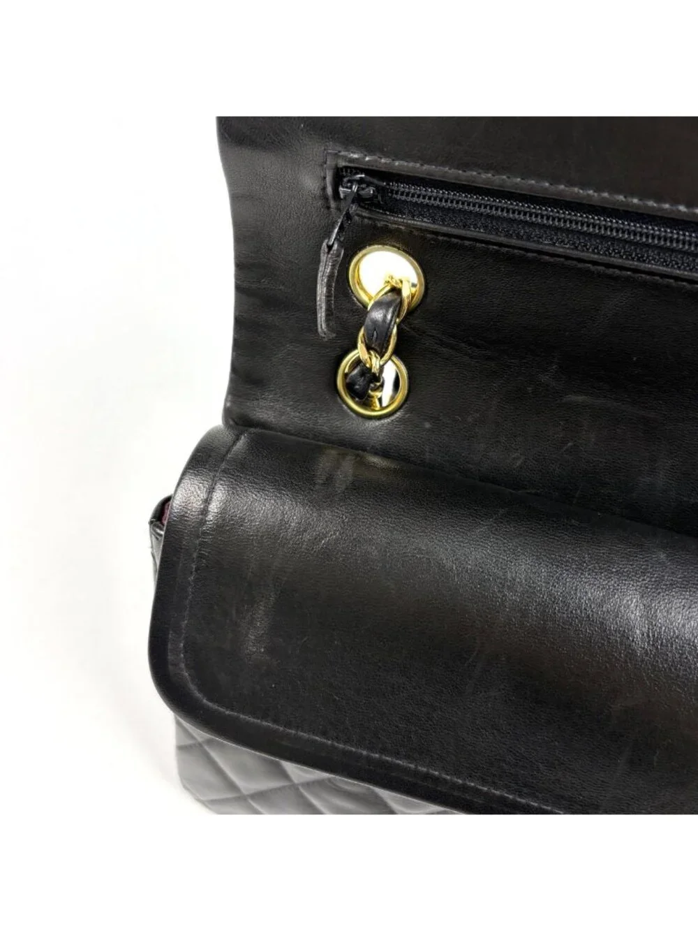 Chanel Quilted Double Flap Chain Shoulder Bag CC Logo Leather Black